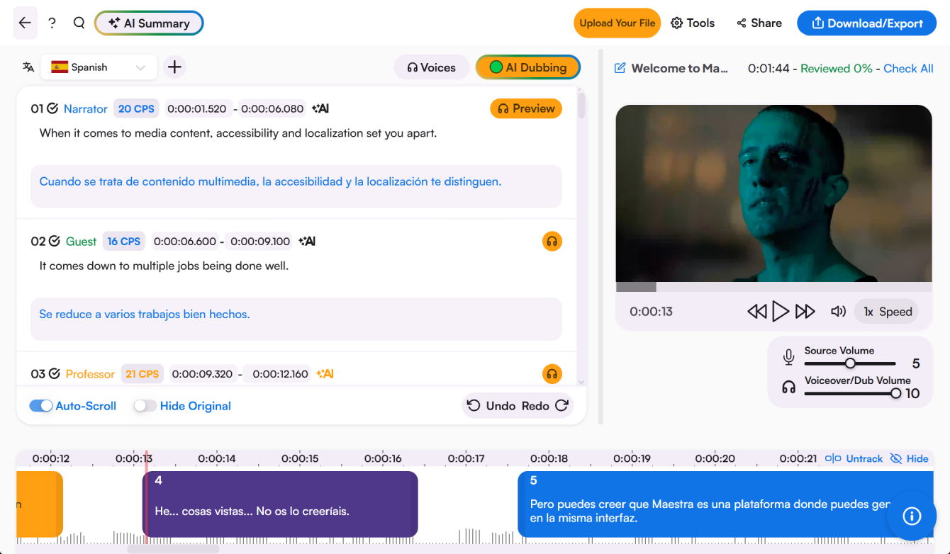 AI voice library and dubbing editor