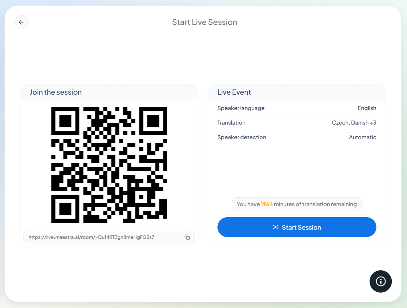 Multilingual live session sharing