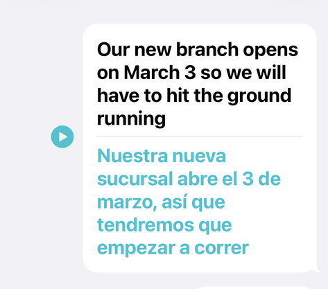 Apple live translation translating English to Spanish