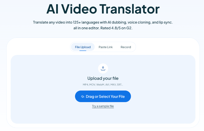 Maestra'nın yapay zeka video çevirisi açılış sayfası