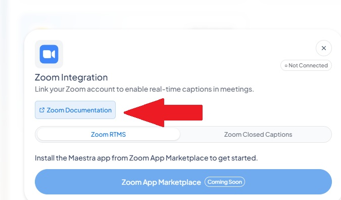 How to integrate Maestra's live transcription app with Zoom.