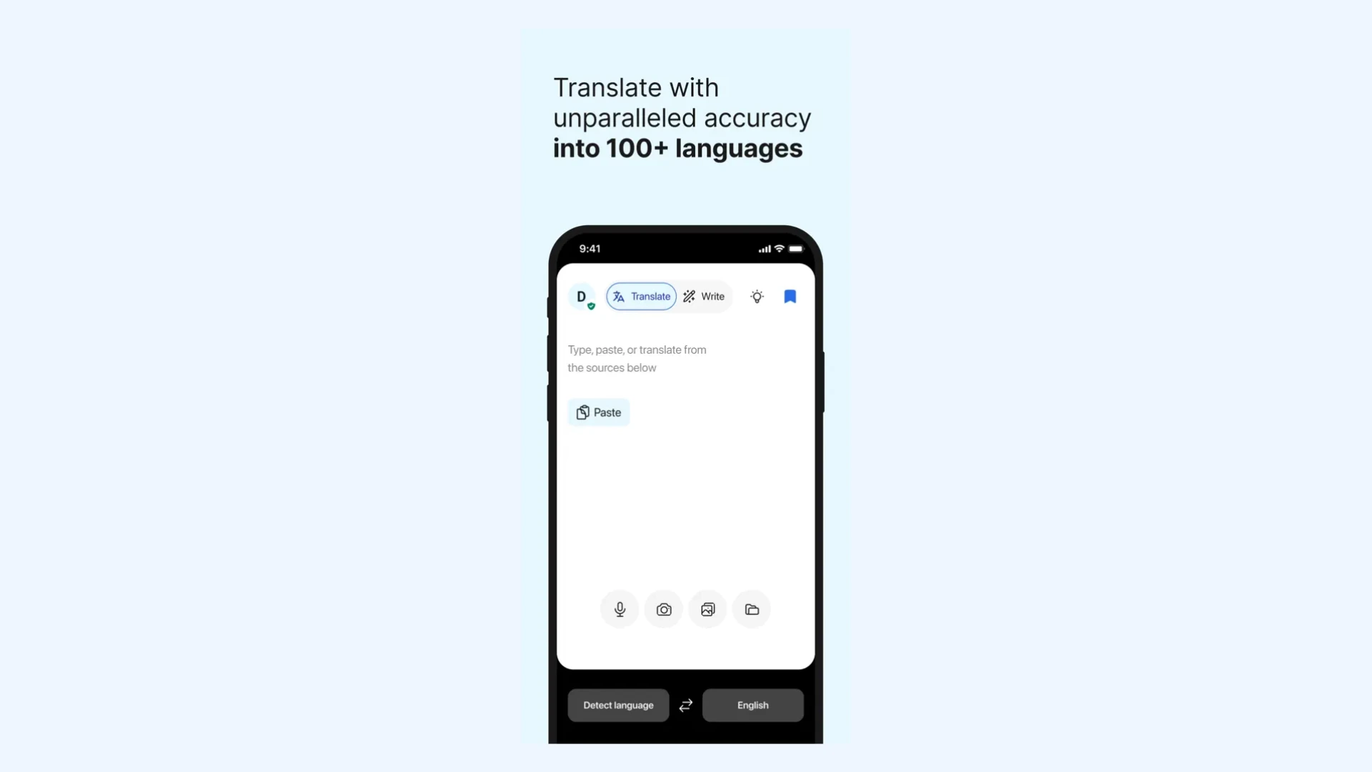 DeepL app interface showing a translation screen.