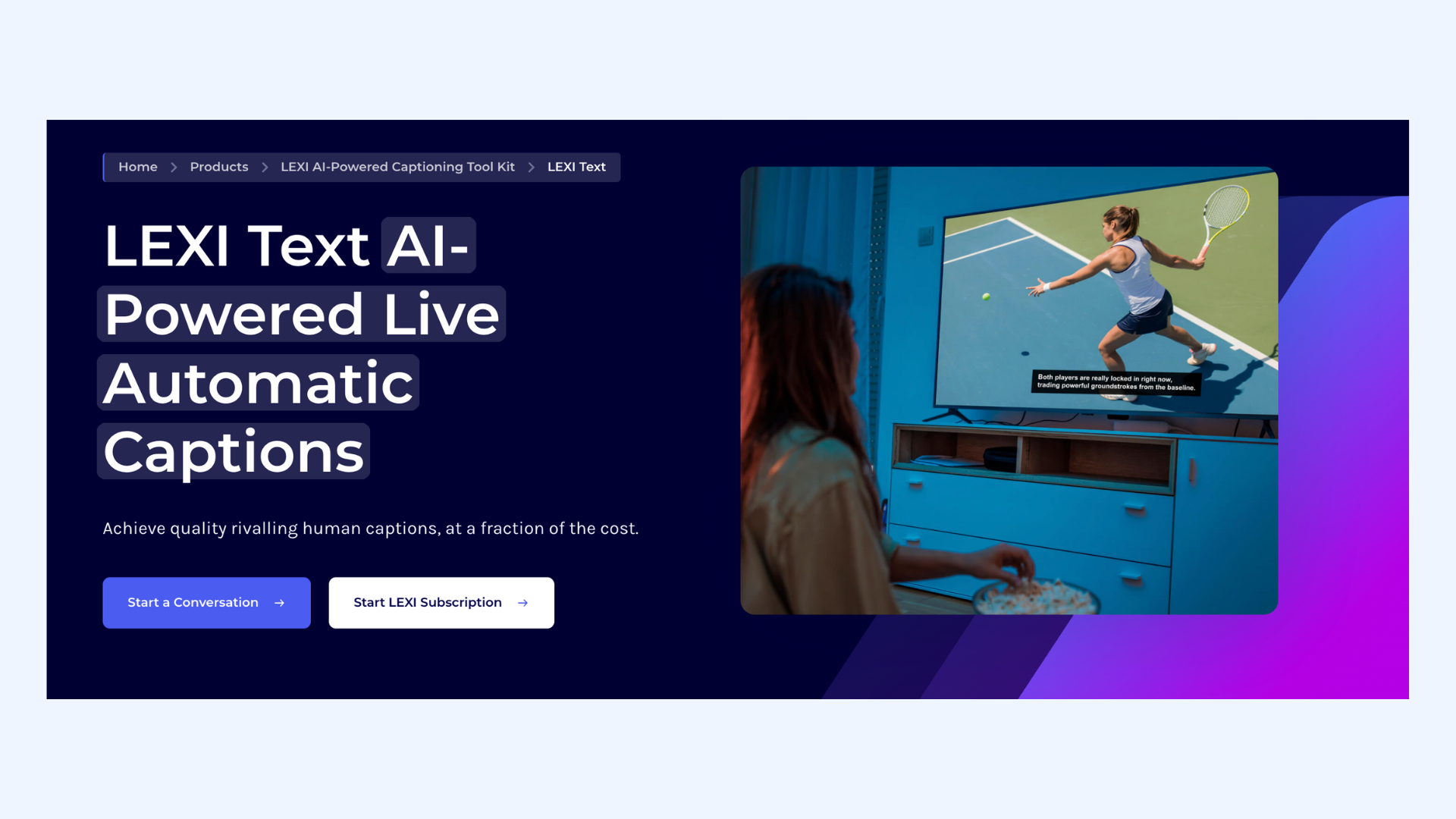 The web page of LEXI, the AI-powered real-time captioning service of AI-Media.