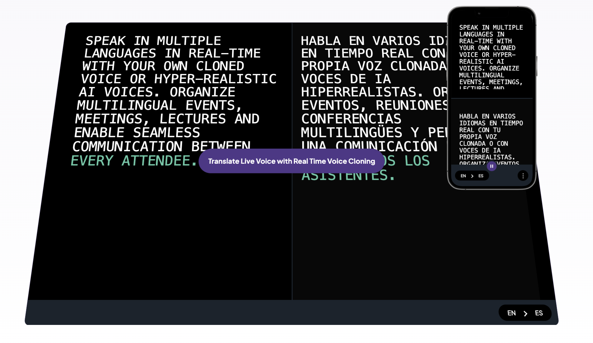 The interface of Maestra's live voice translator.