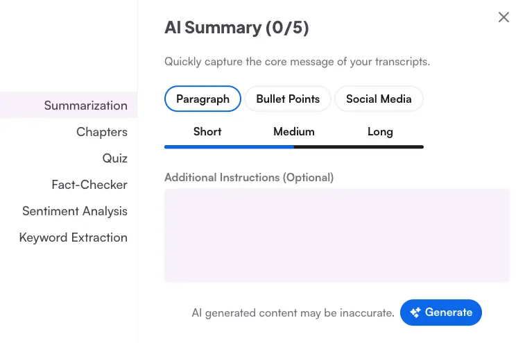 The interface of Maestra's AI-powered summarizer.