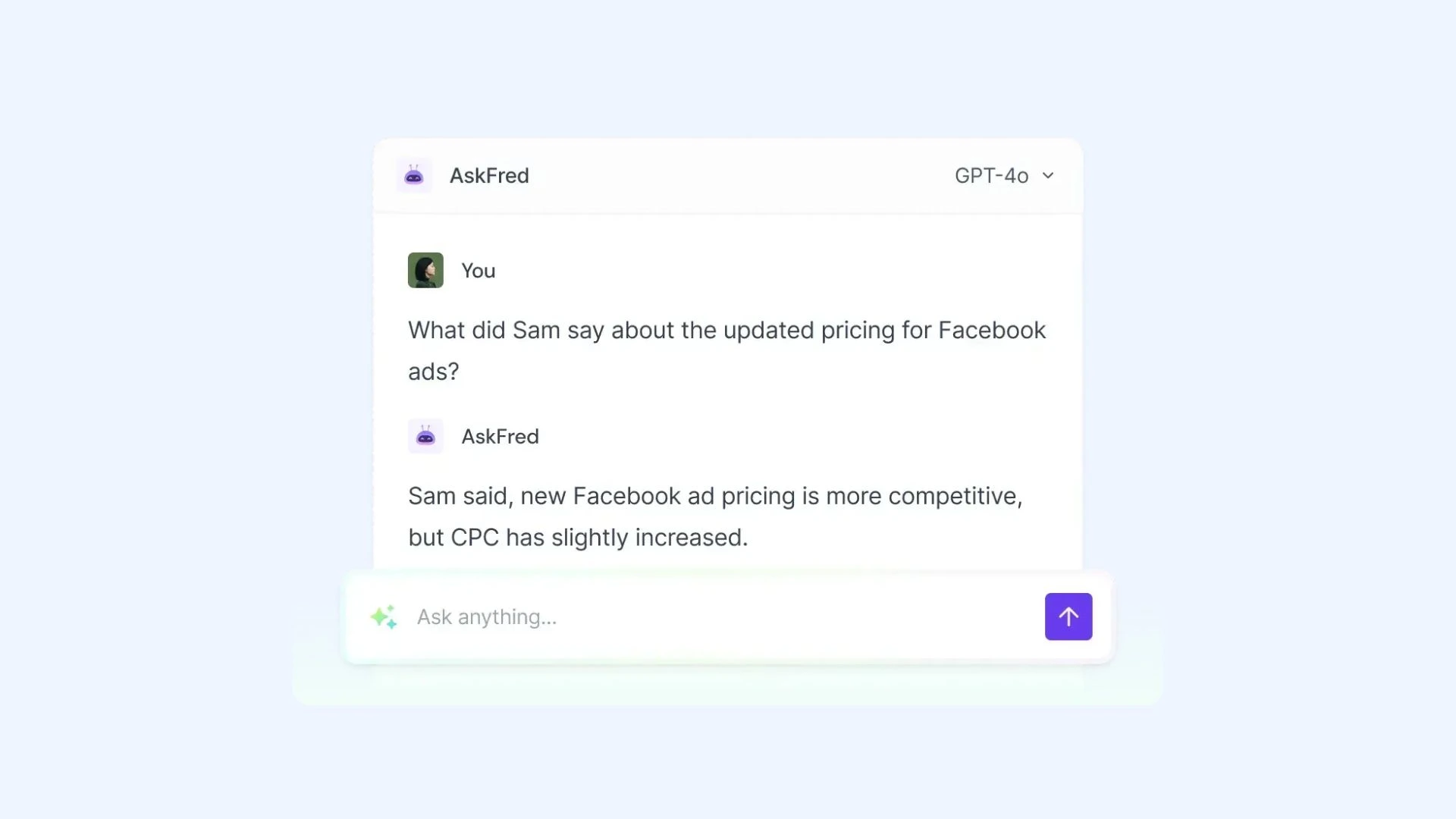 The interface of Fireflies AI's AskFred assistant.