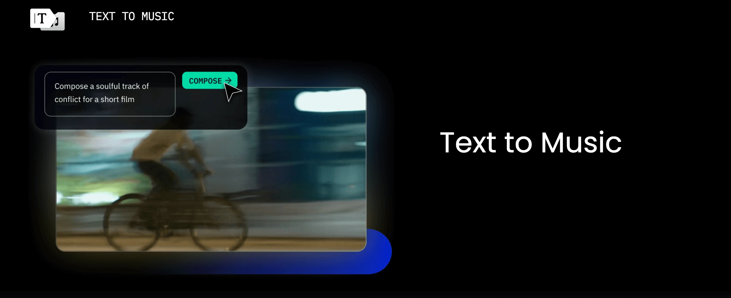 The homepage of Beatoven highlighting the text to music feature.
