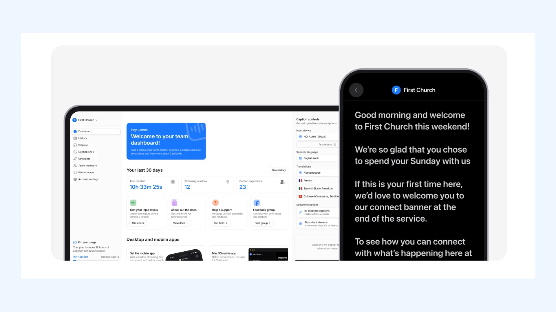 The interface of CaptionKit on desktop and mobile.
