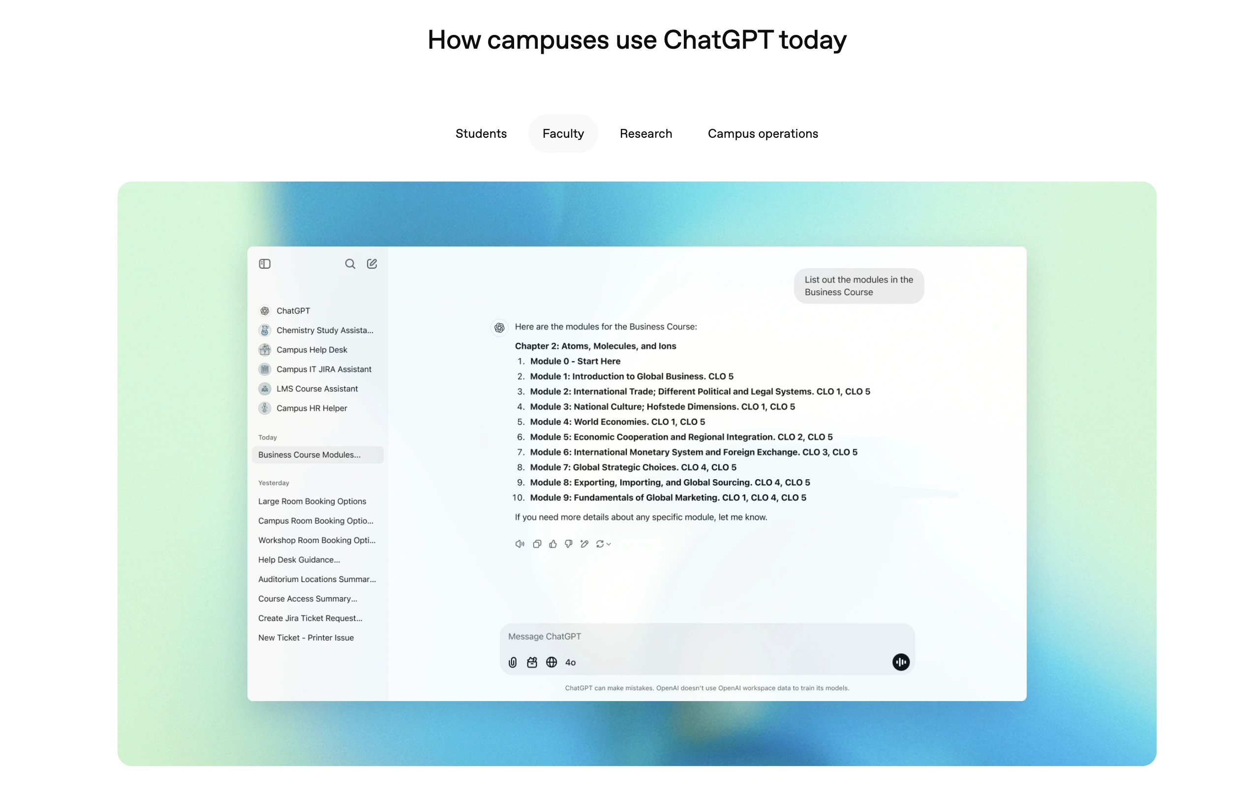 The web page of ChatGPT for Education.
