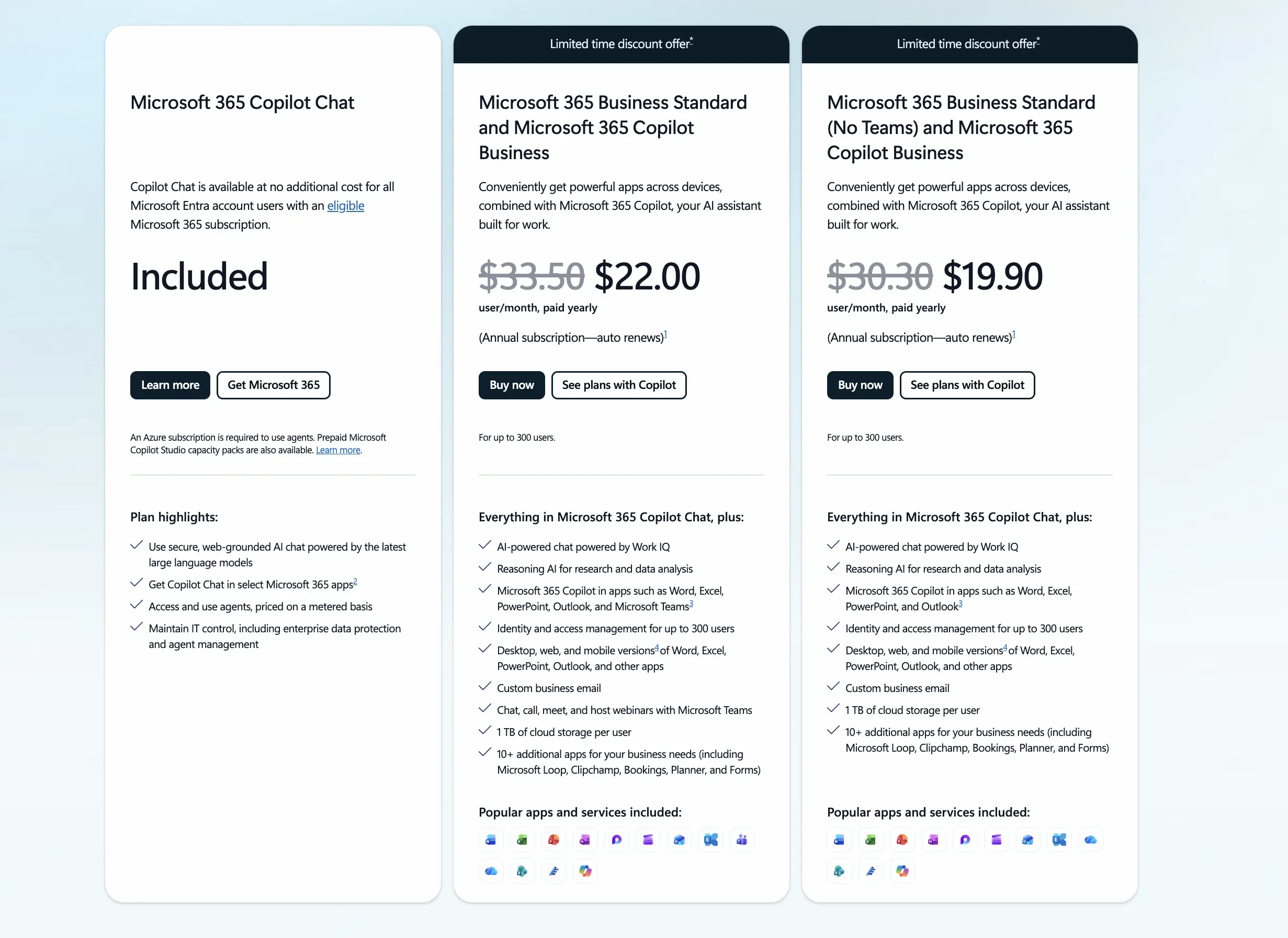 Pricing page of Microsoft 365 Copilot for Business.
