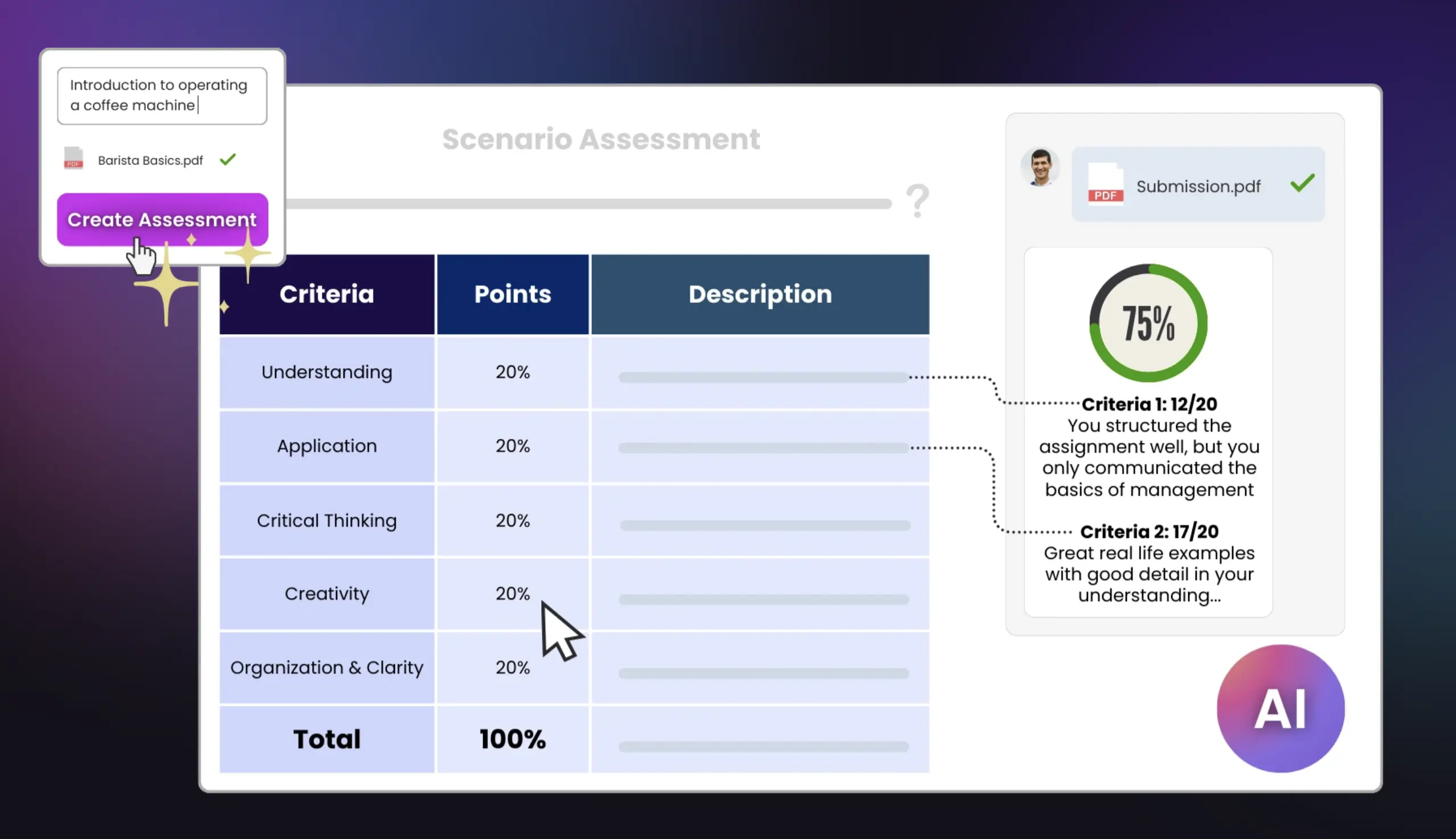 The interface of Coursebox's AI Assesment tool.