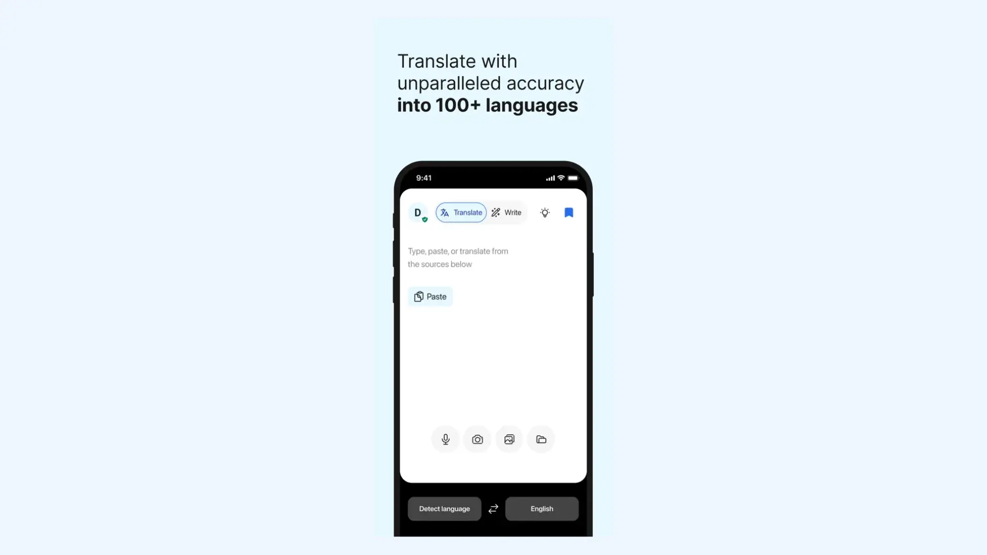 An iPhone displaying the DeepL translation app interface.