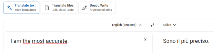 لقطة شاشة لـ DeepL وهي تترجم جملة نصية قصيرة