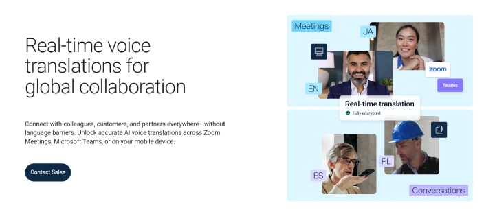 DeepL real time voice translation landing page.