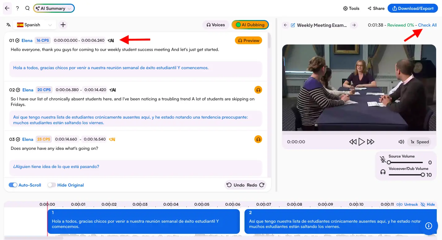 How to use the advanced AI features in Maestra's video translator.