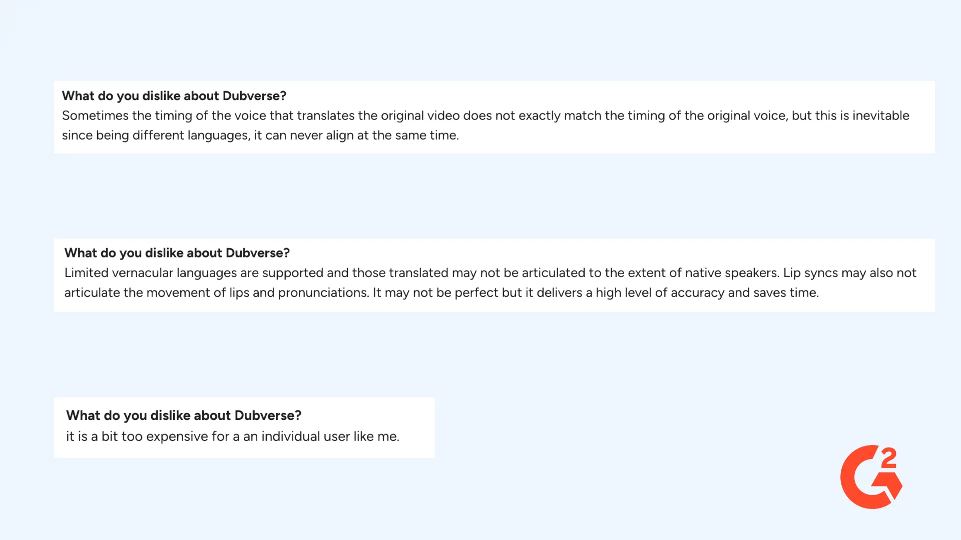 Verified G2 user reviews for Dubverse.