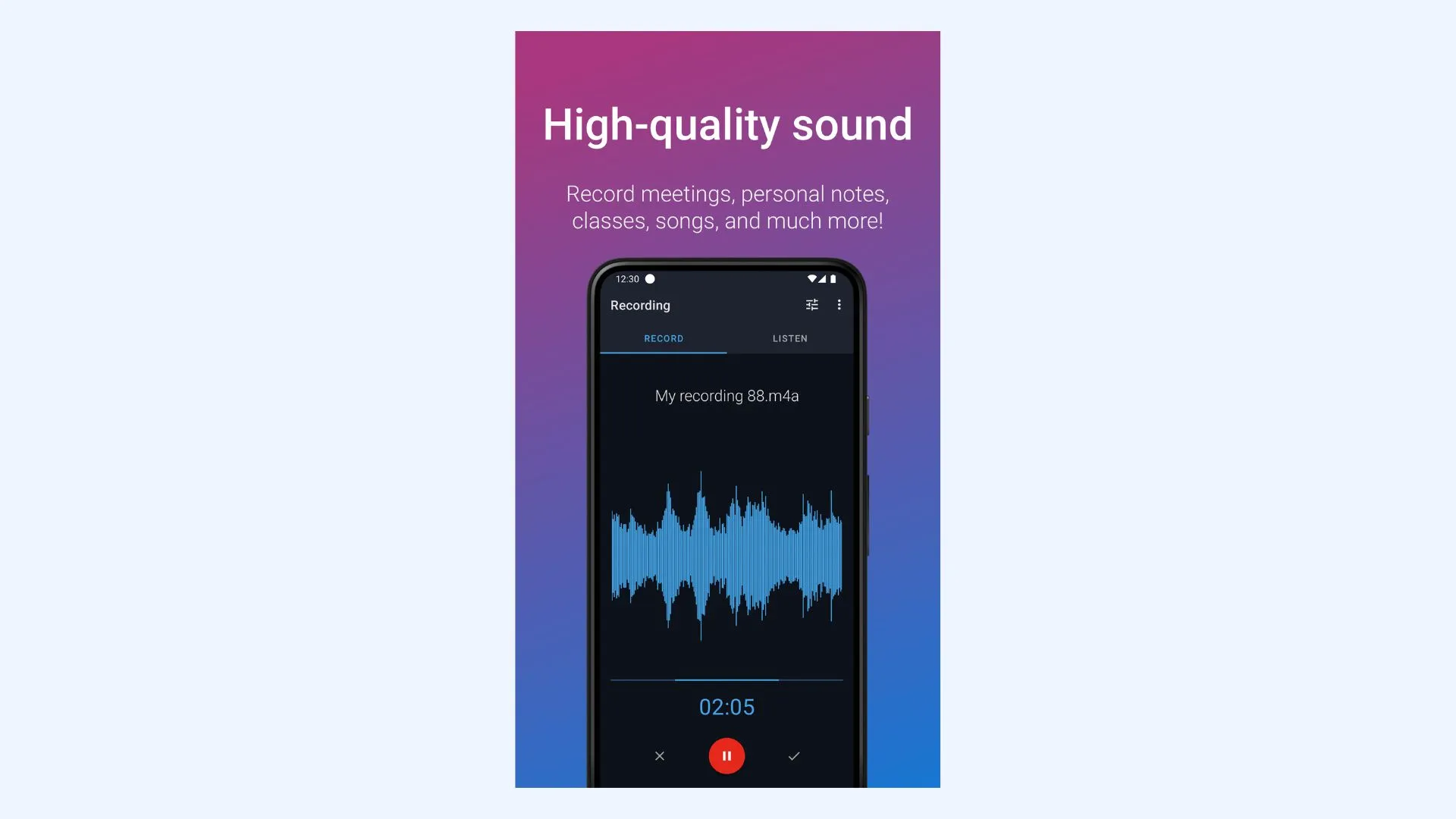 The interface of Easy Voice Recorder app for Android.