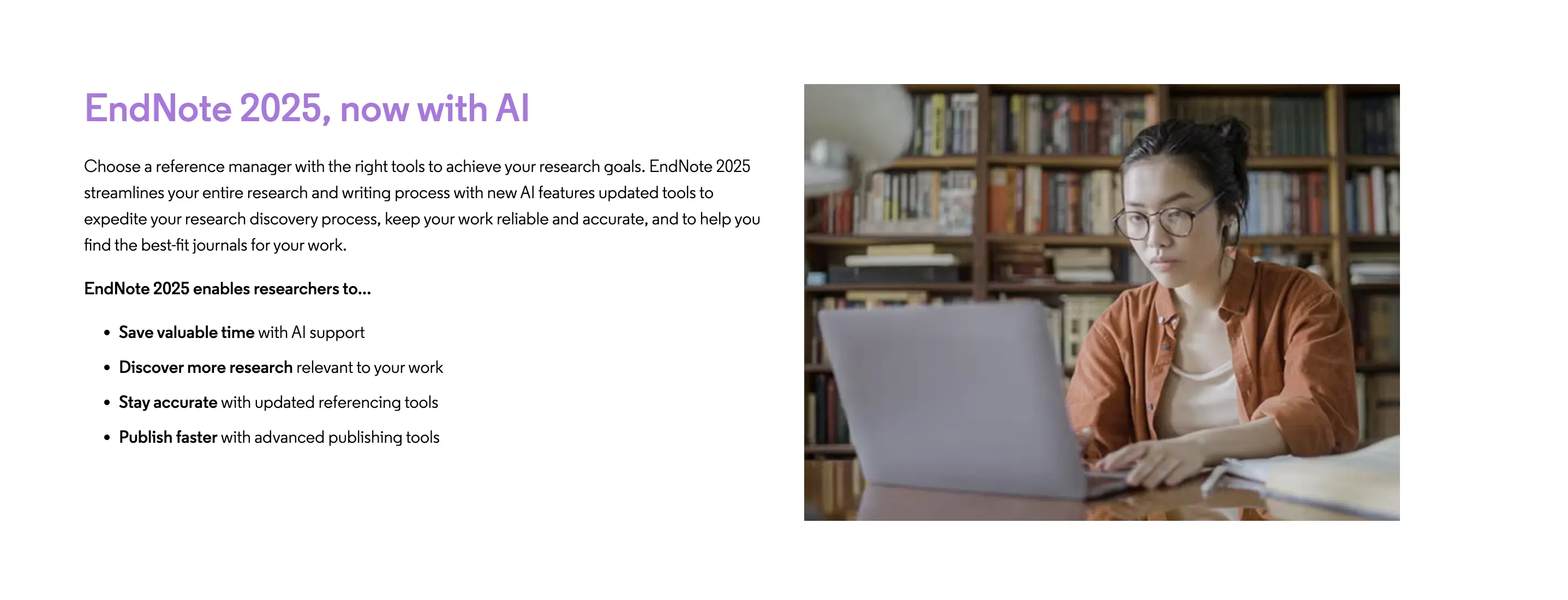 The web page of EndNote 2025.