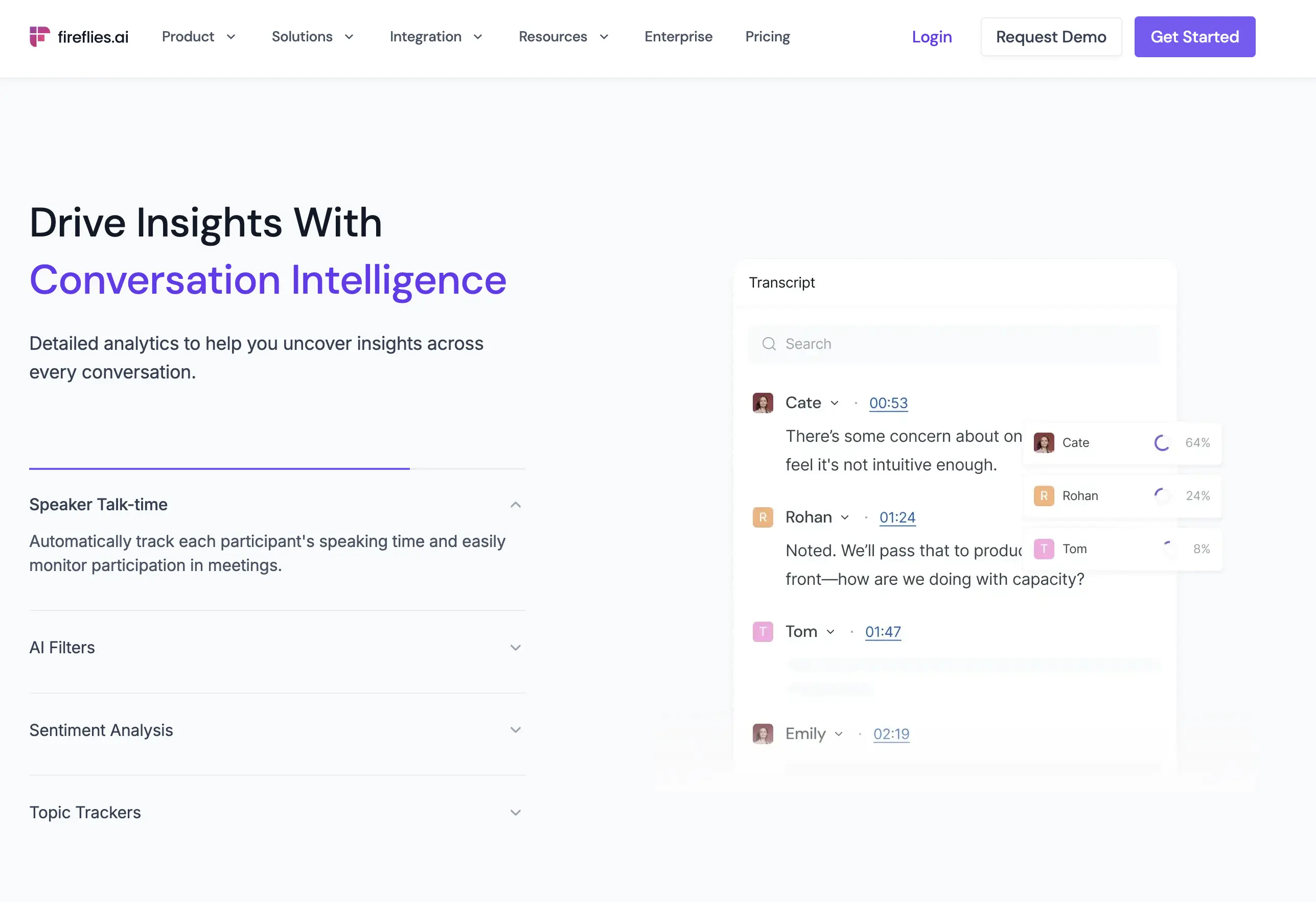 The web page of Fireflies AI's meeting transcription app.