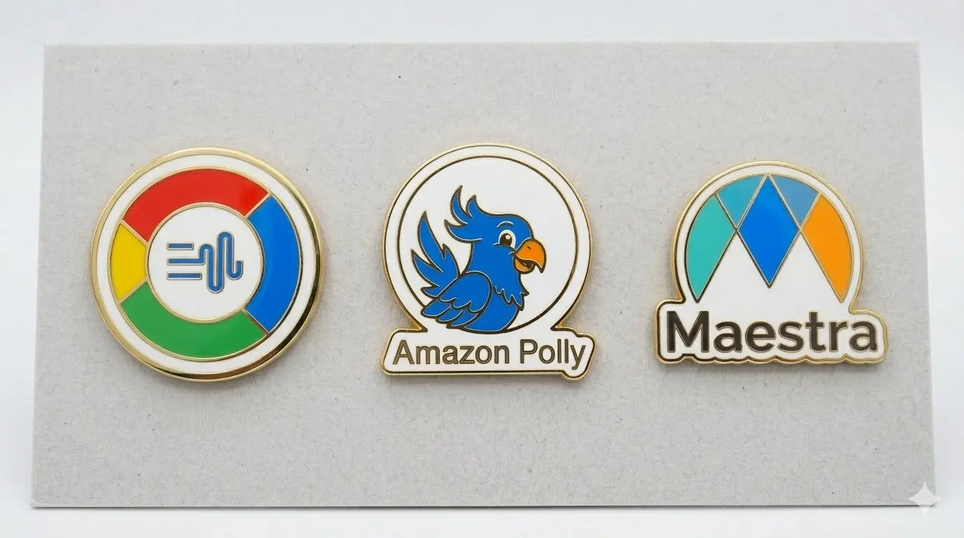 Google Cloud TTS, Amazon Polly, and Maestra logos side by side as the most used neural tts  platforms