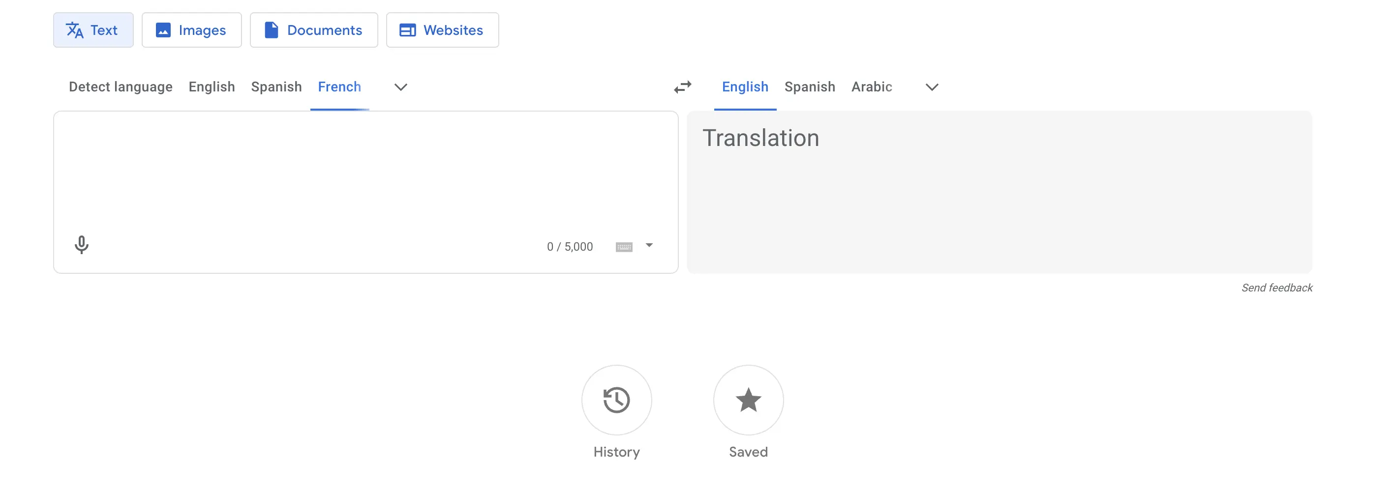 The interface of Google Translate.