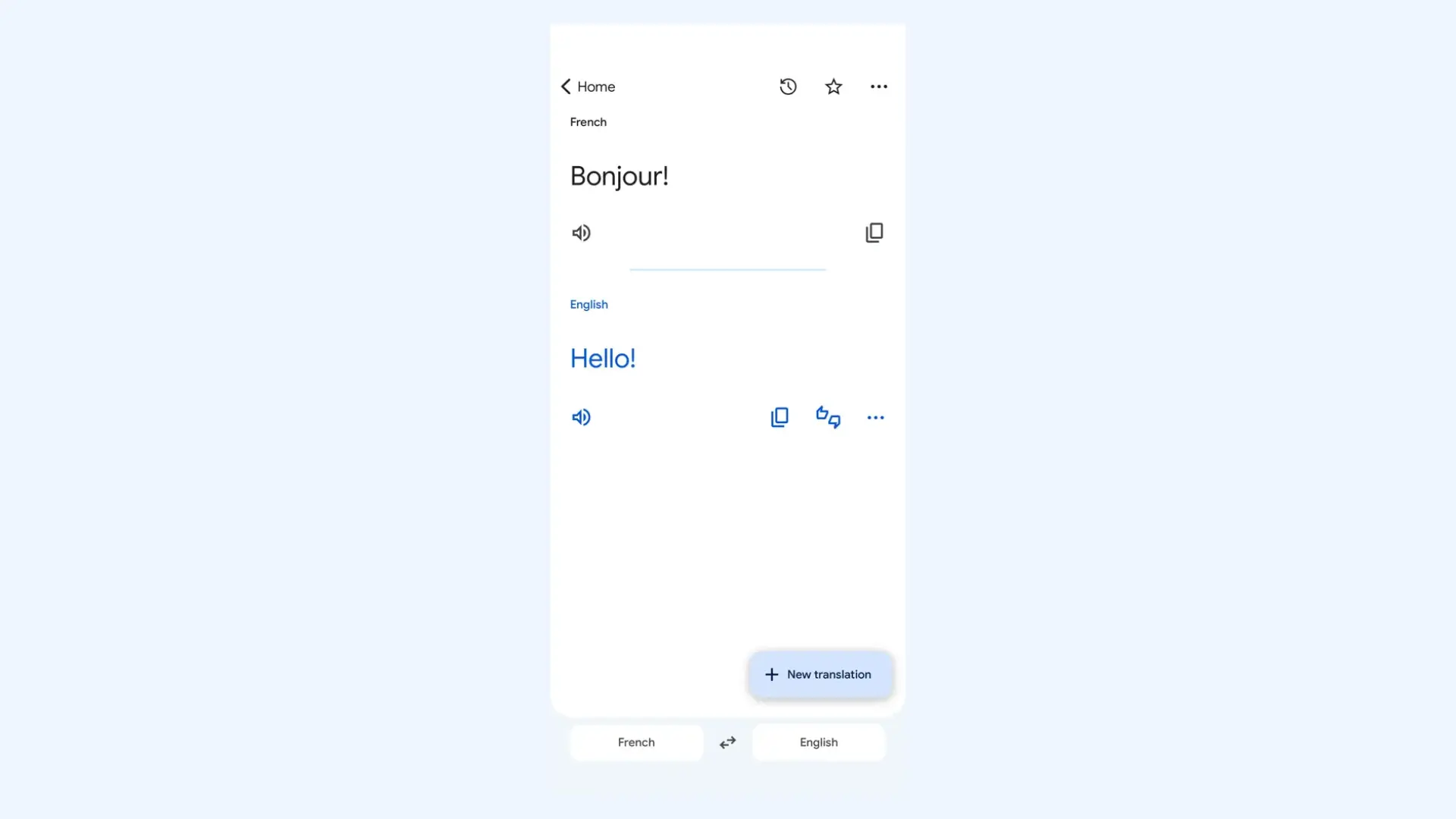 The interface of Google Translate iPhone app.