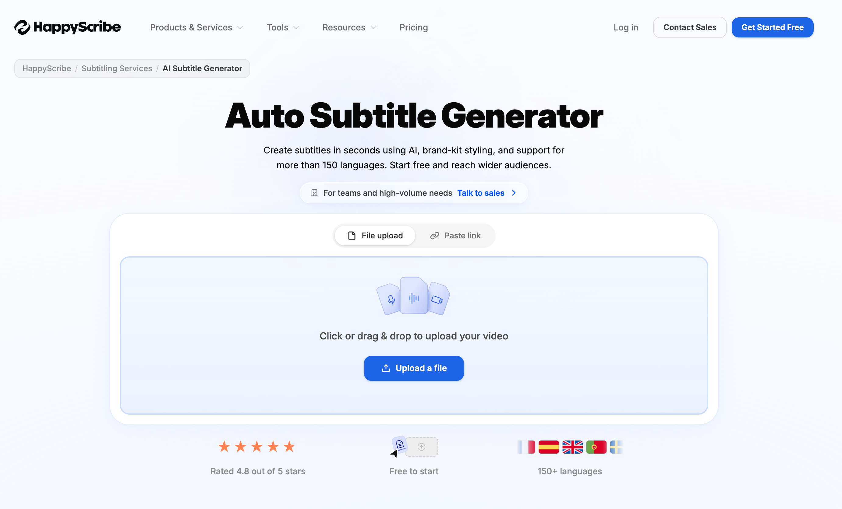 Happy Scribe AI subtitle generator dashboard 