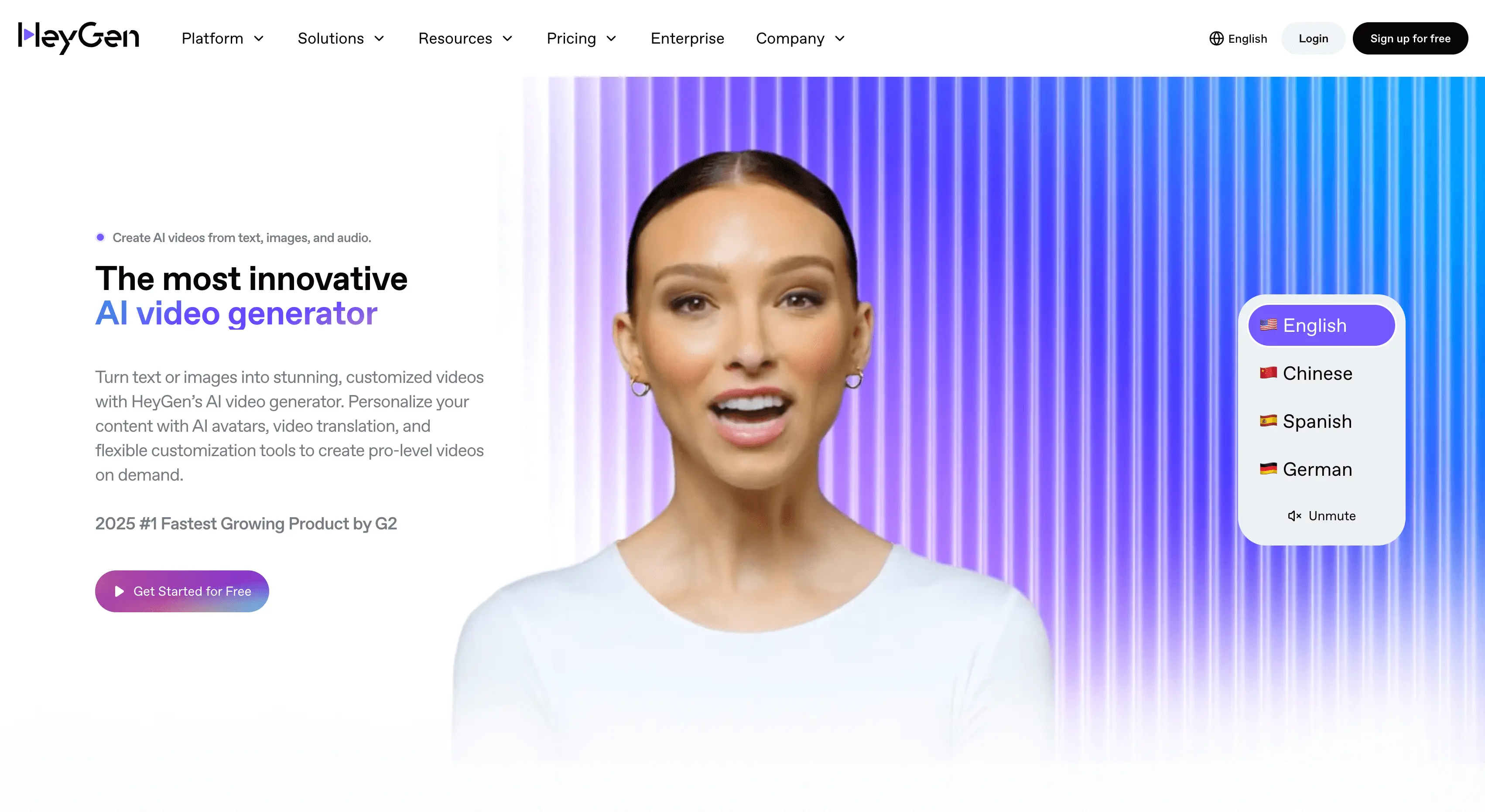 The web page of HeyGen's AI video generator.