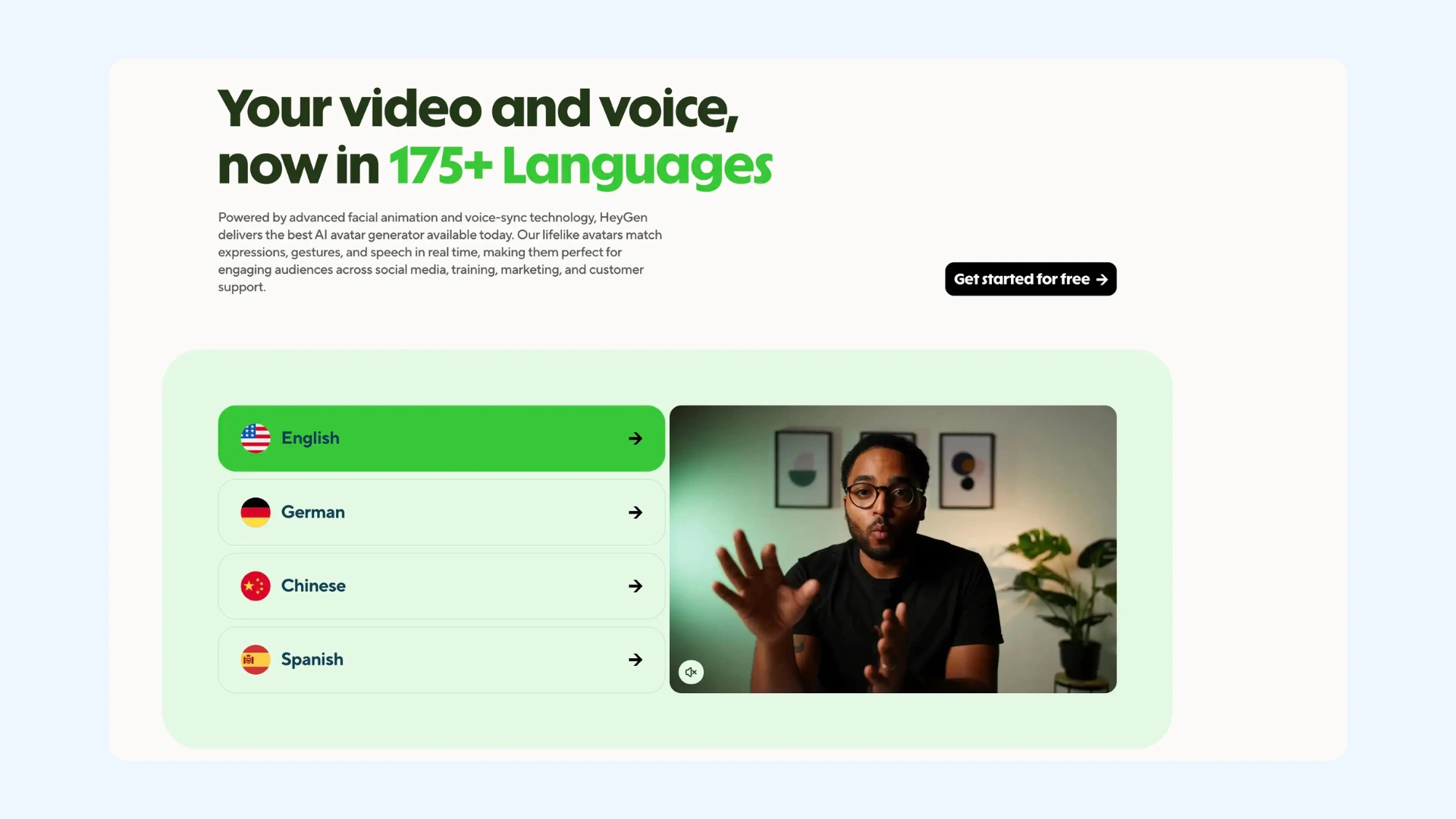 The web page of HeyGen's AI video translator.