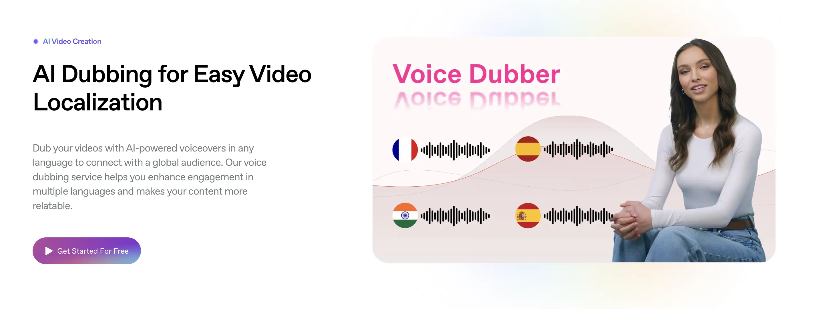 The web page of HeyGen's AI video dubbing software.