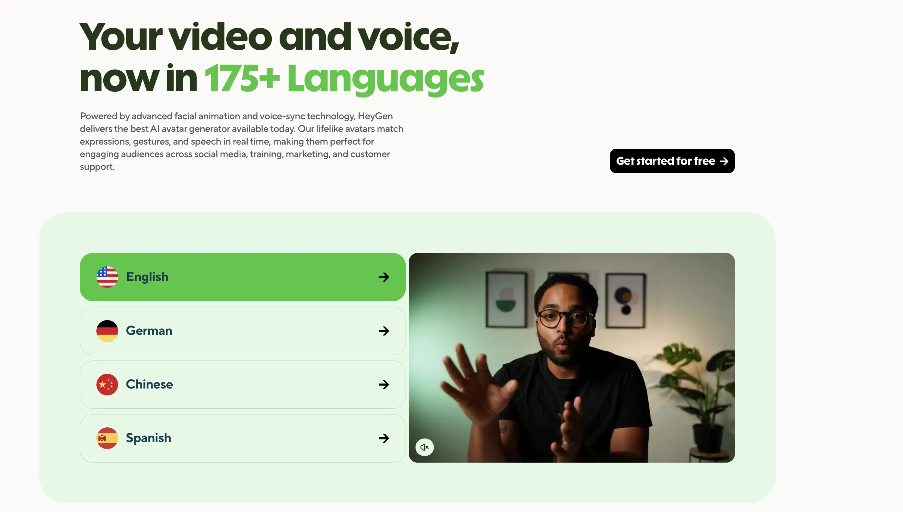 The web page of HeyGen's AI video translator.