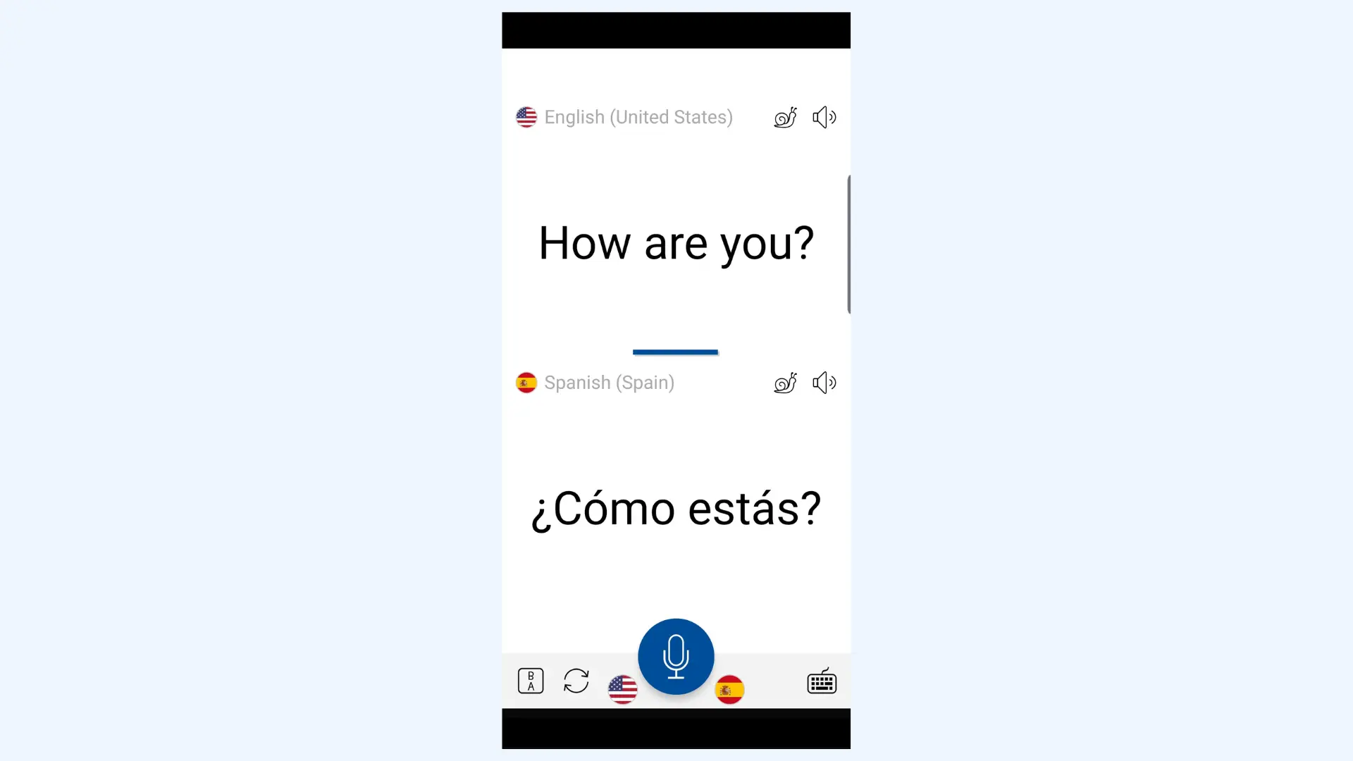 The interface of Instant Voice Translate app for Android.