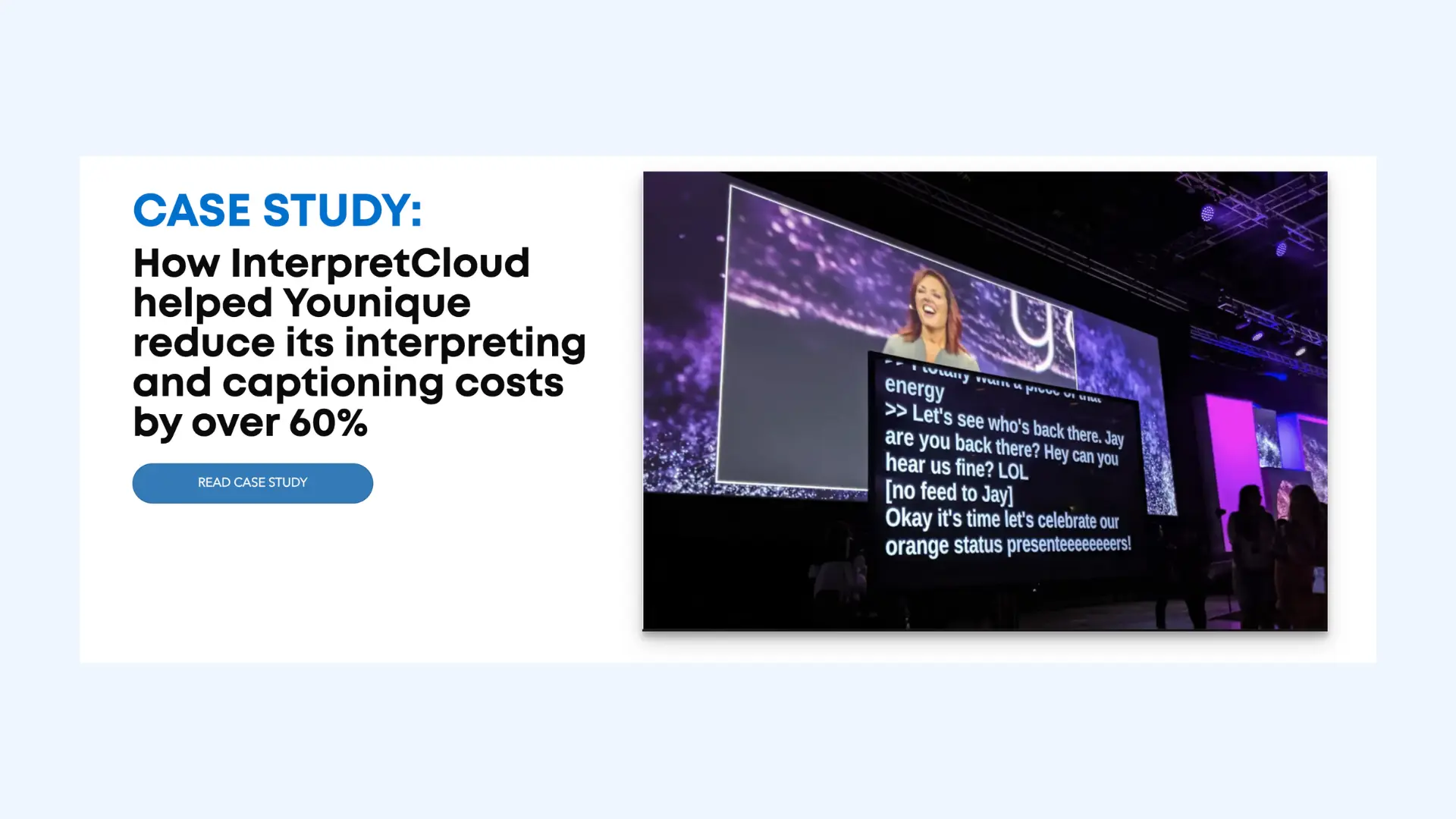 The homepage of InterpretCloud highlighting a case study.