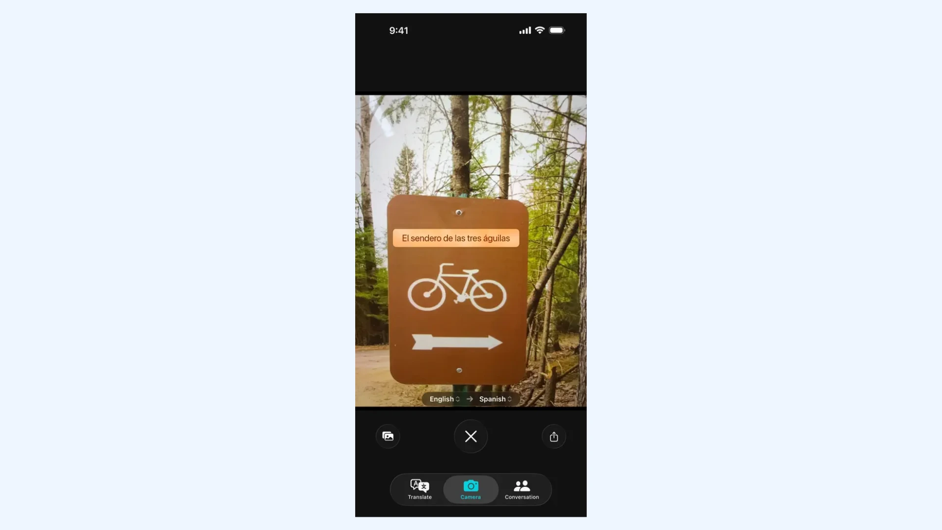 Camera translation feature of iPhone's built-in Translate app.