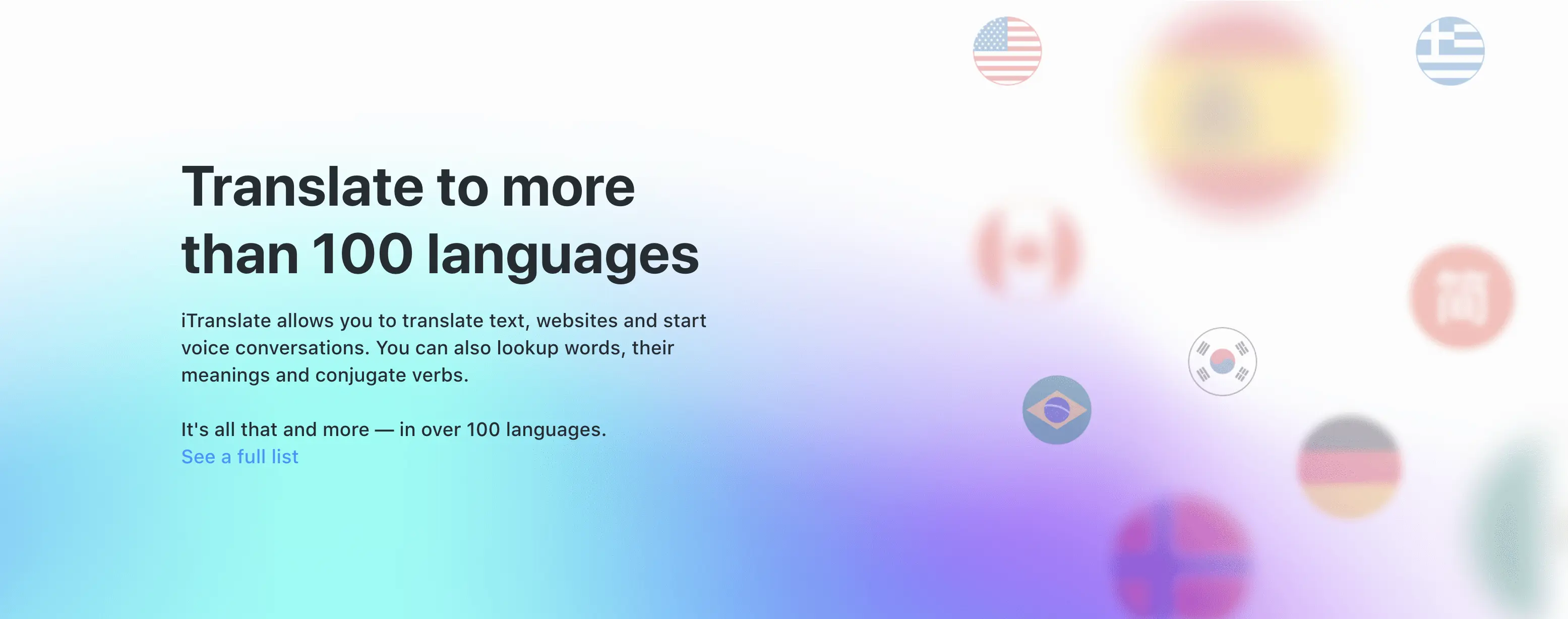 The homepage of iTranslate.
