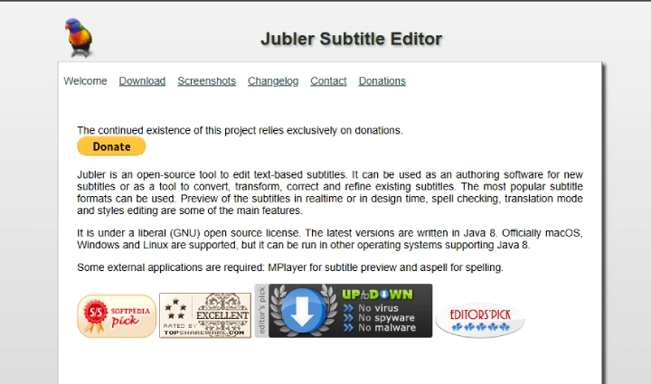 Jubler homepage.