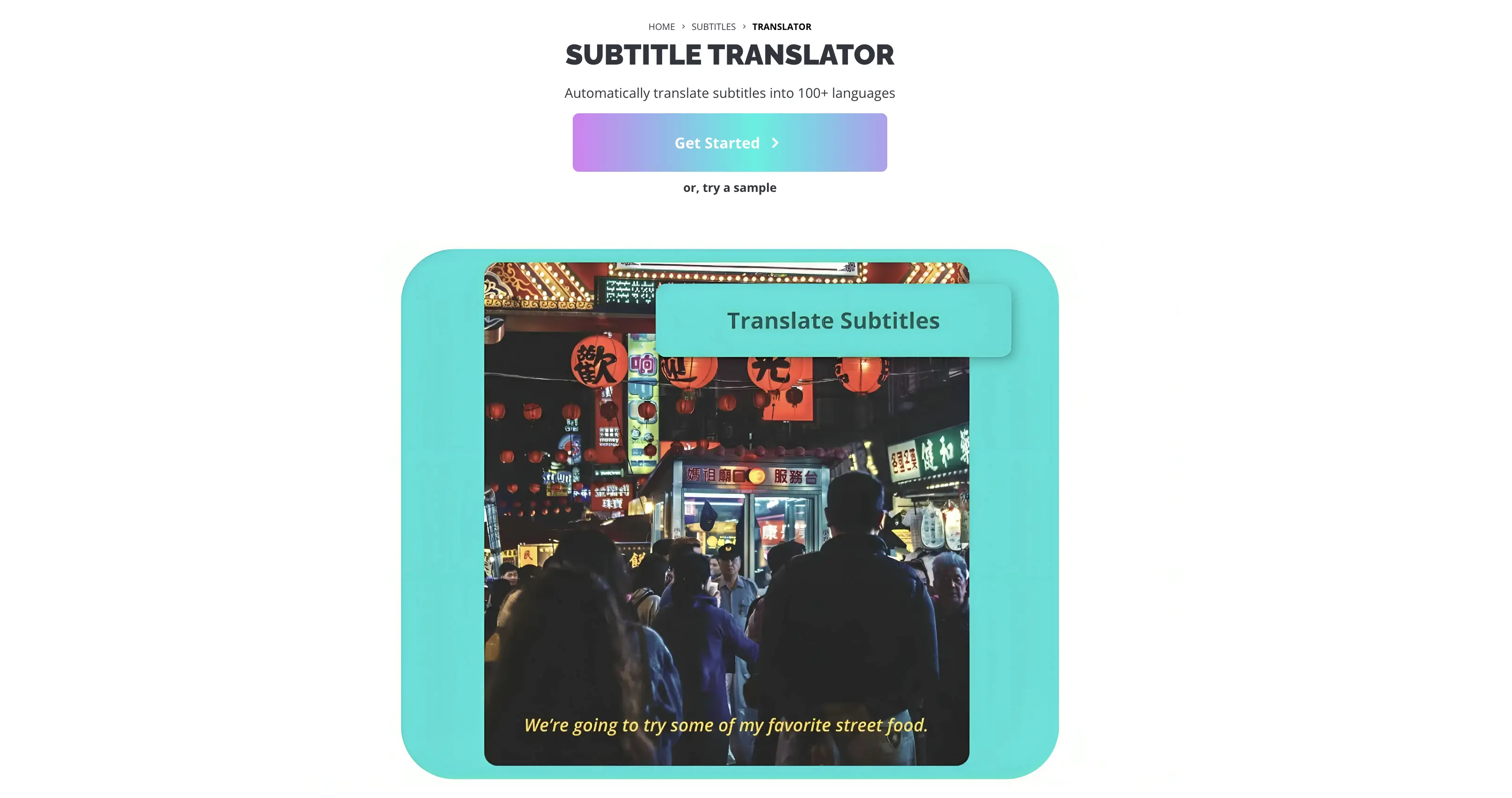 The web page of Kapwing's subtitle translation software.