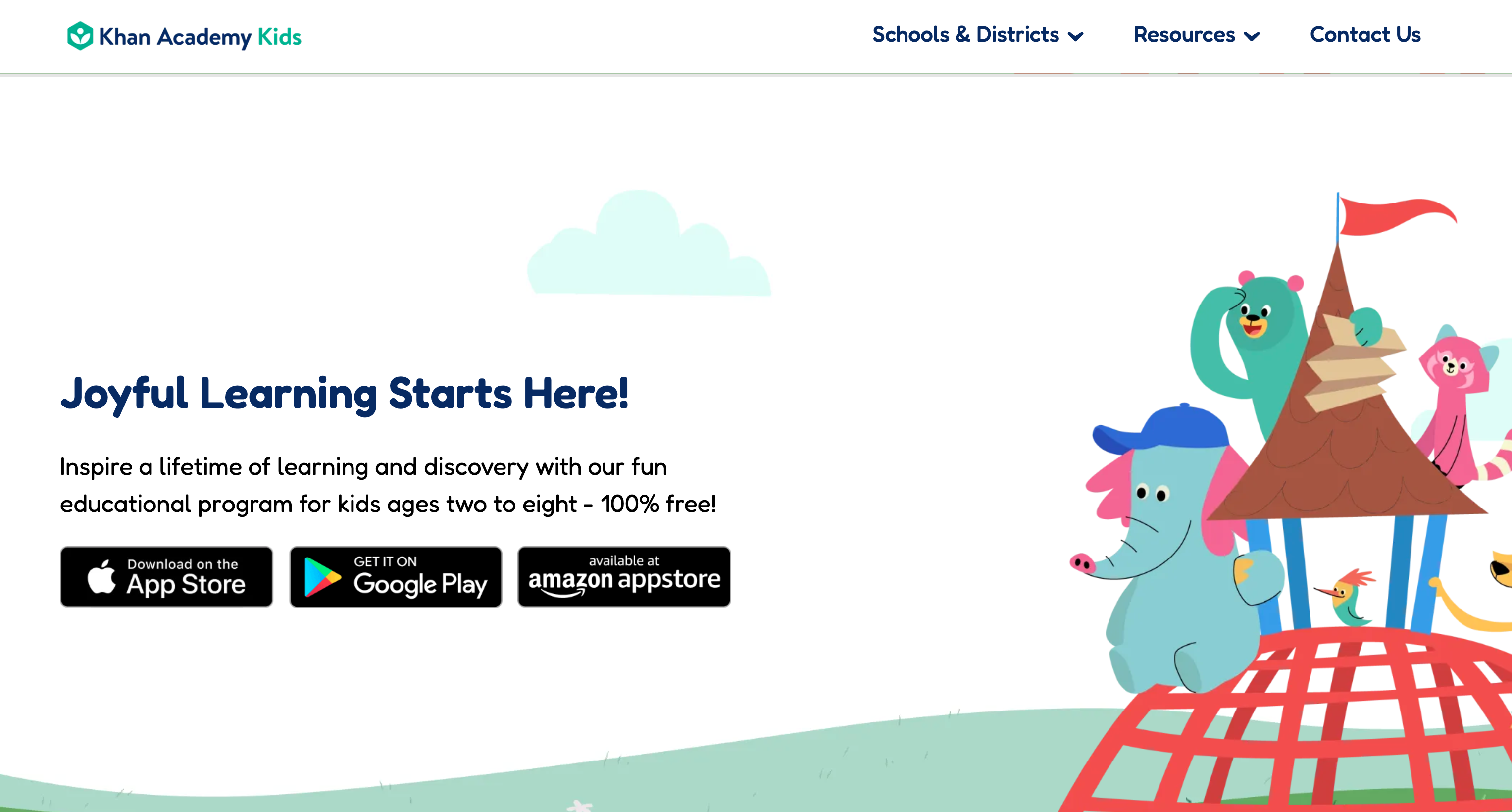 The interface of khan academy for kids showing different app download options.