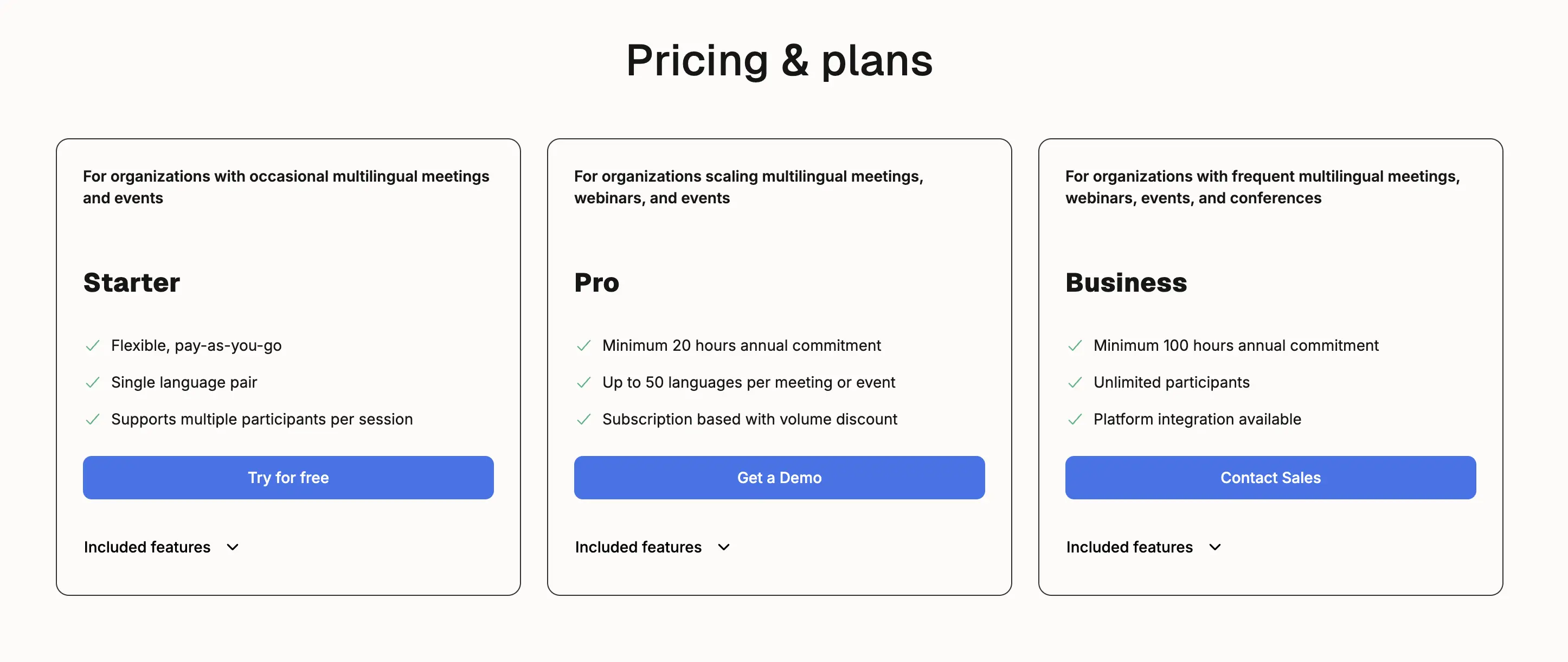 Pricing page of Langfinity.