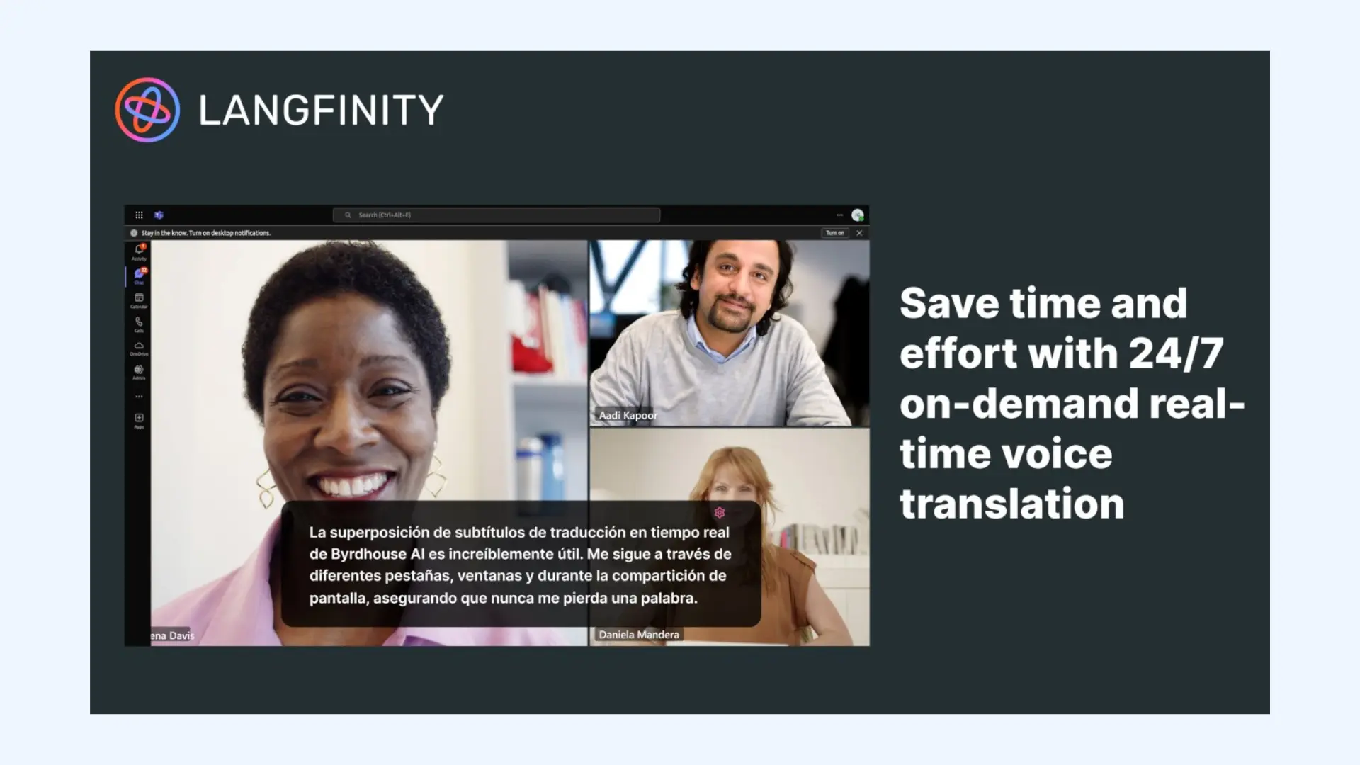The interface of Langfinity for Microsoft Teams.