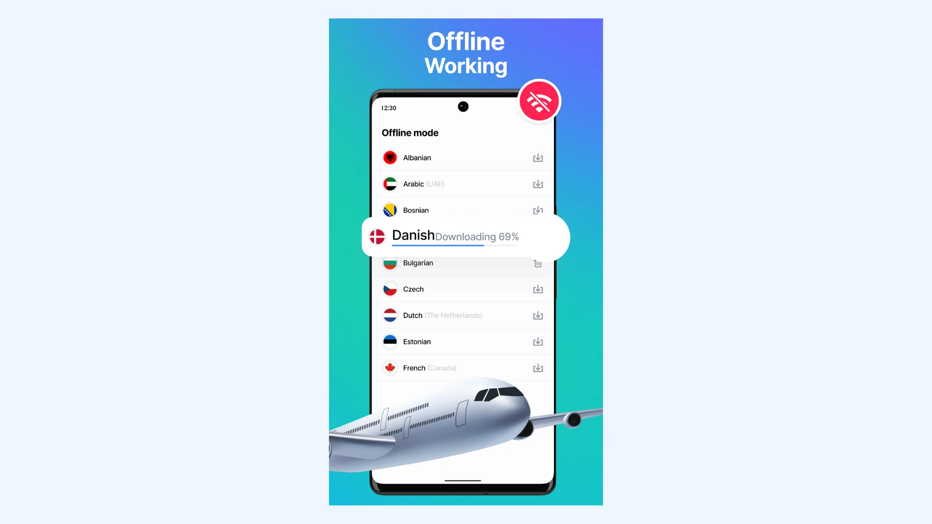 Lingvanex Android app interface showing the offline mode feature.