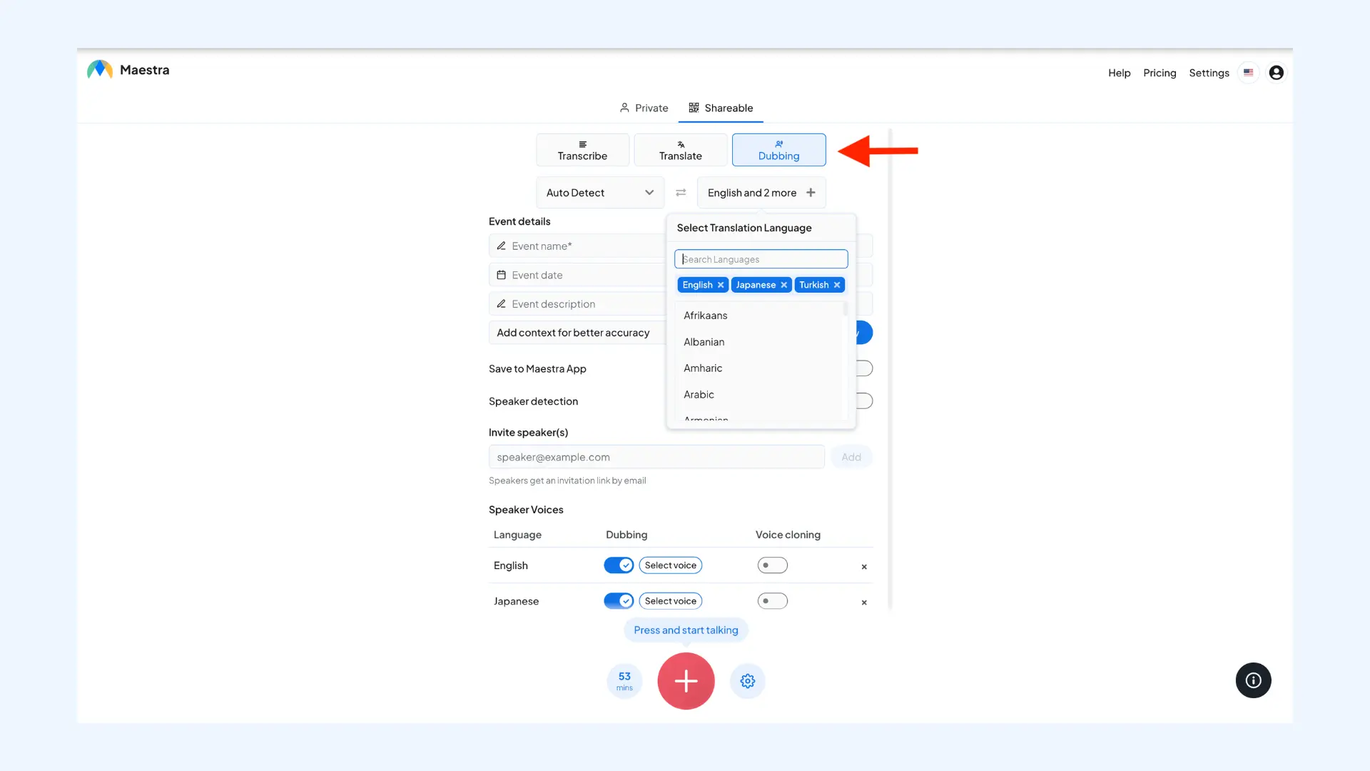 How to use Maestra's live dubbing tool.