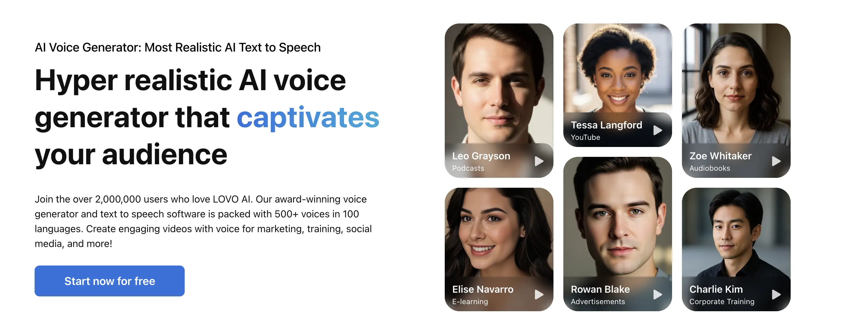 The homepage of LOVO AI.