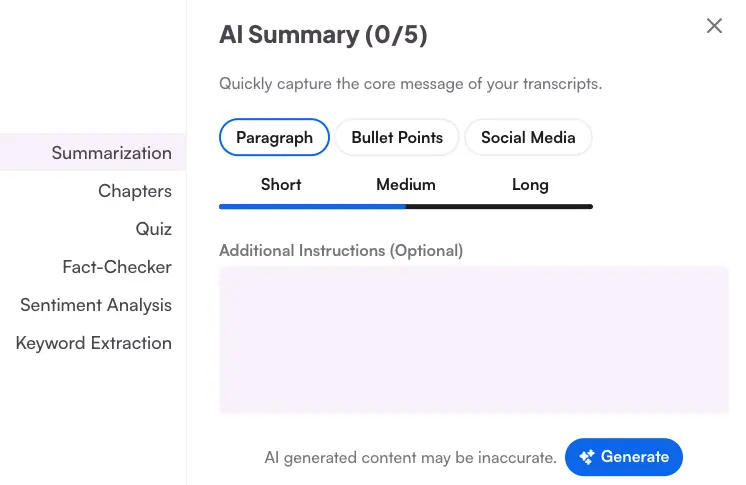 Additional AI features of Maestra's video to text converter.