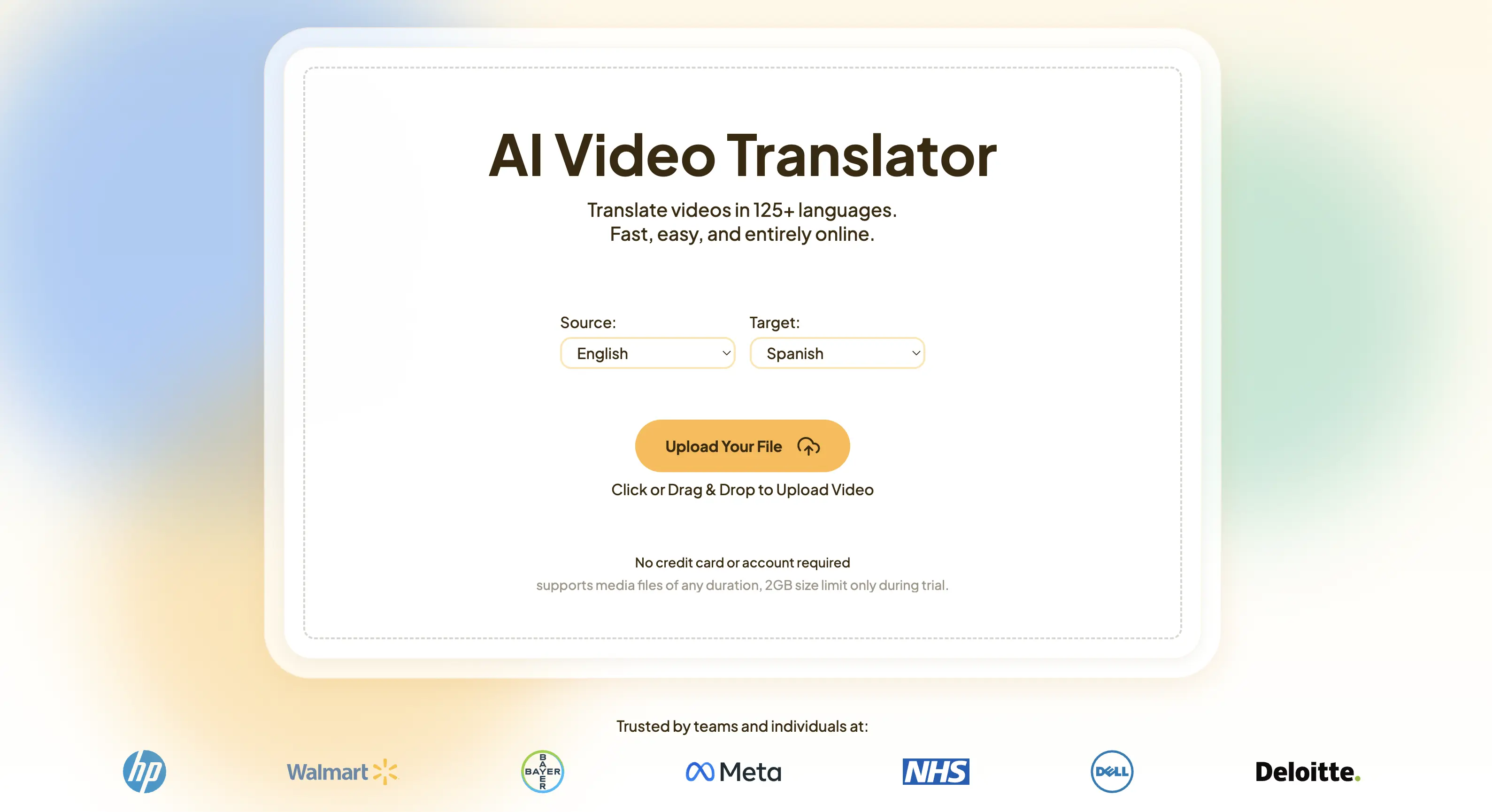 The web page of Maestra's AI video translator.