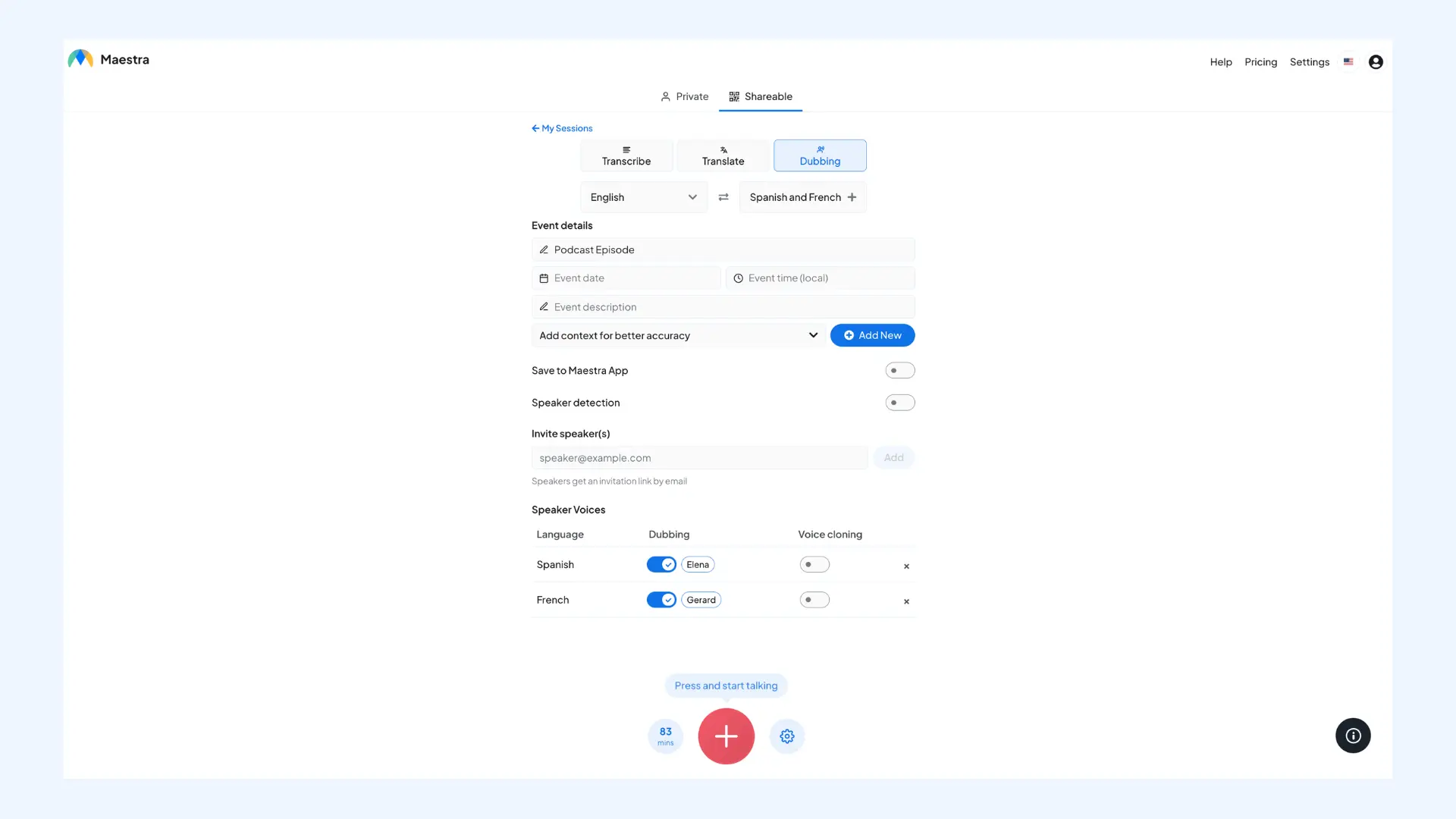 How to live translate a podcast with Maestra's AI speech translator.