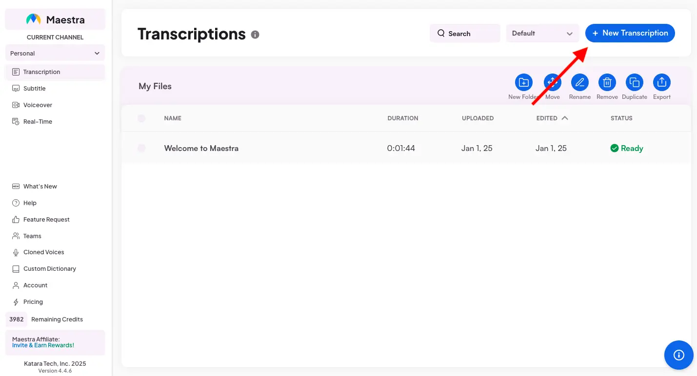 How to start a new video transcription project in Maestra.