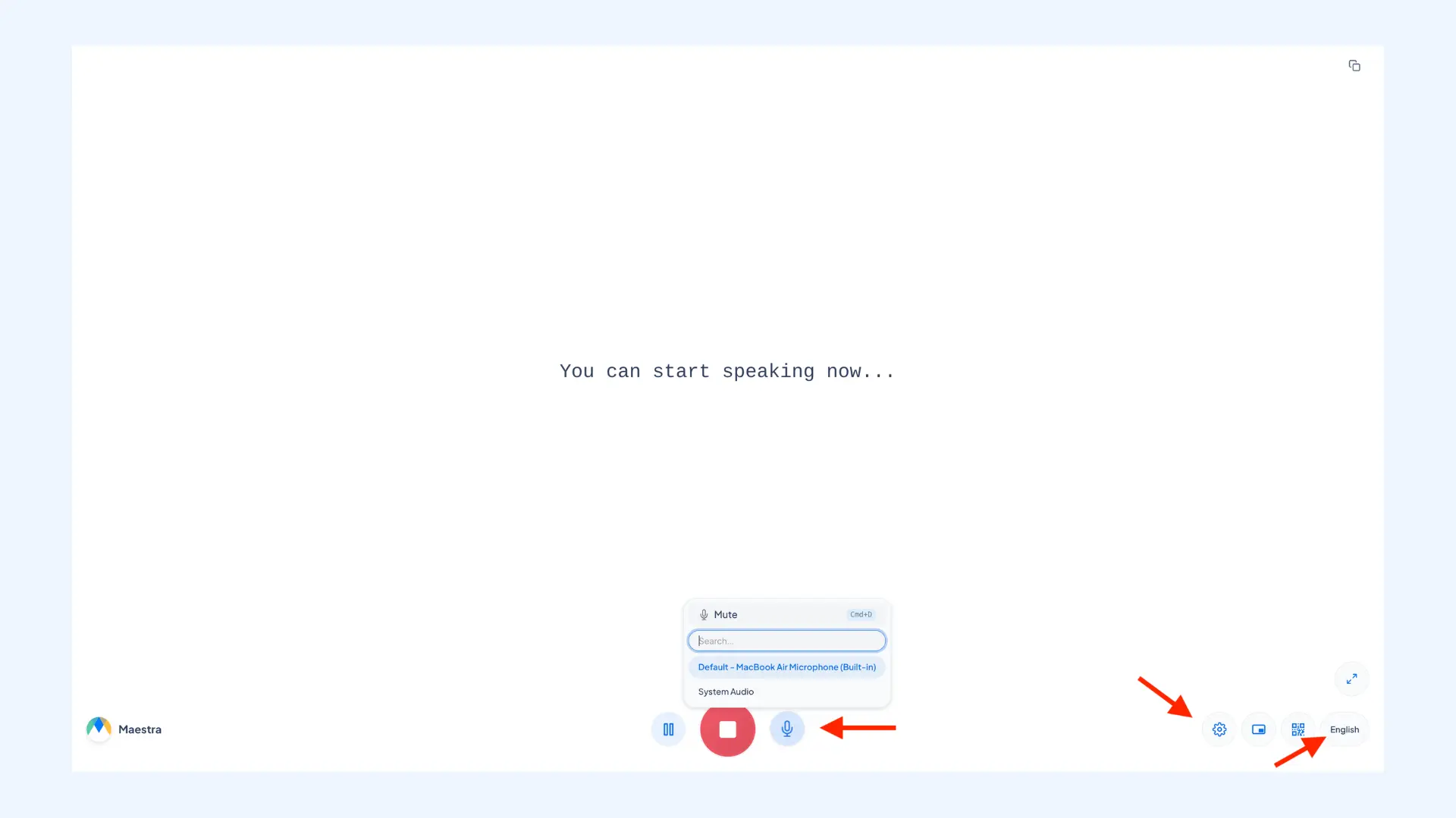 How to connect audio sources to Maestra's real-time online voice translator.