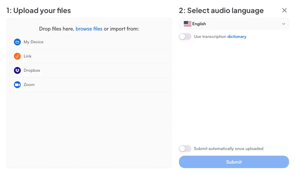 How to upload a video file to Maestra's video to text converter.
