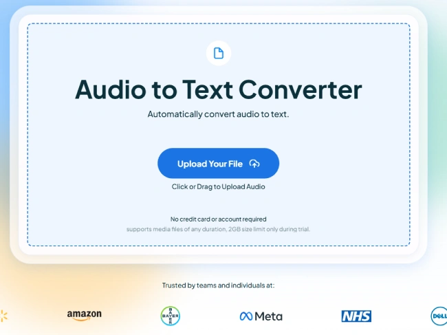 Maestra's audio to text converter landing page.